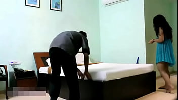 Seductive Indian Bhabhi Teases Young Room Service Boy In Blue Lingerie