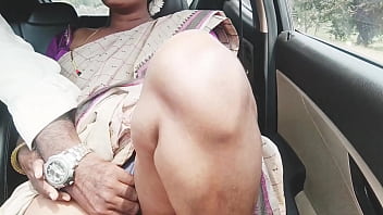Sensual Indian Aunt In Saree Enjoys Intimate Car Ride With Son-in-law, Whispering Telugu Desires.